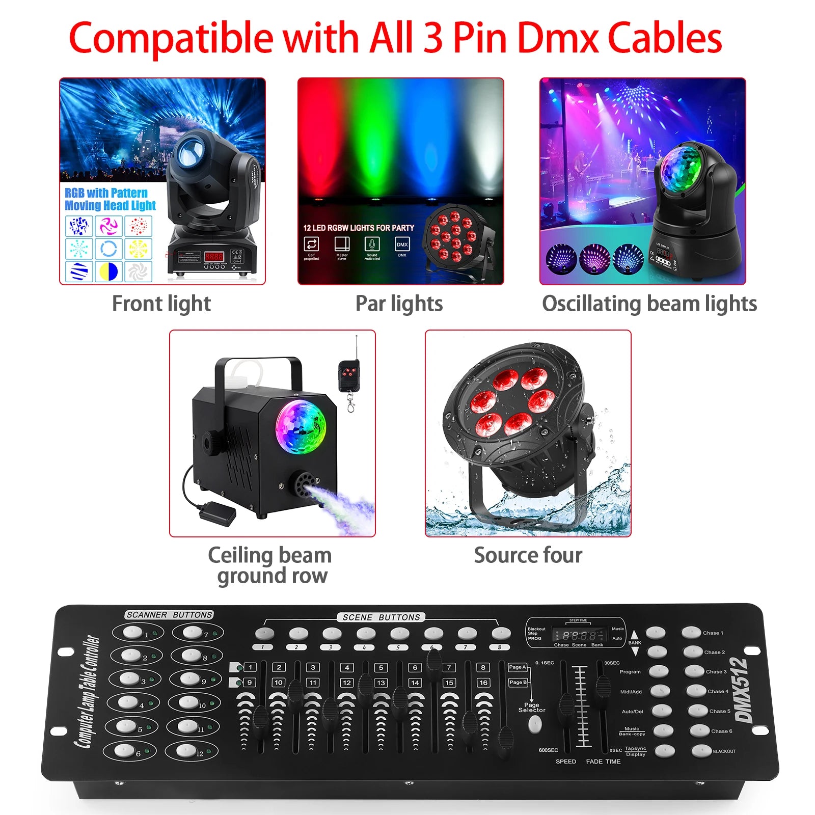 DJ light controller with MIDI function and built-in microphone for music triggering