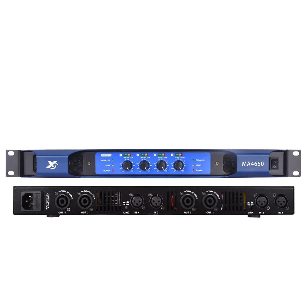 4-Channel Class D Amplifier connection panel with balanced inputs