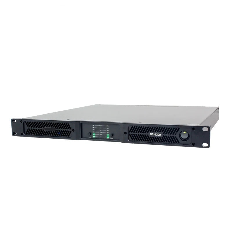 D2-4200 professional dual-channel amplifier front panel with multi-function LED indicators