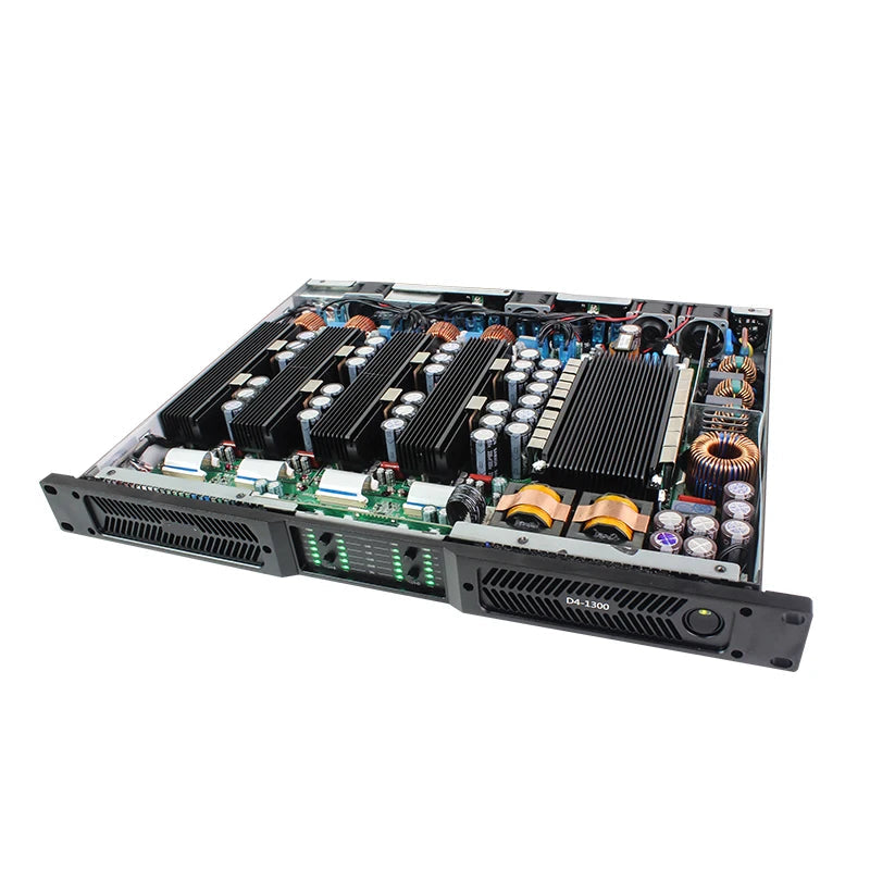 D4-1300 ultra-slim quad-channel digital amplifier with 3000W capacity in compact 1U chassis