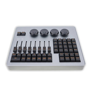 Premium DMX512 lighting controller with aluminum housing and precision faders for professional stage productions