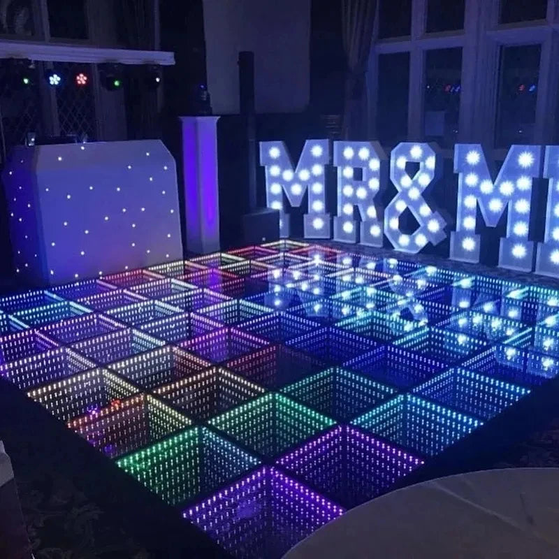DMX-controllable RGB dance floor with infinity mirror effect for professional         events