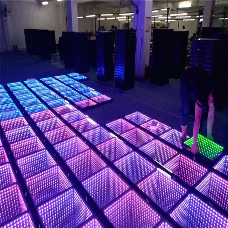 Modular LED dance floor panels with magnetic connection and tempered glass