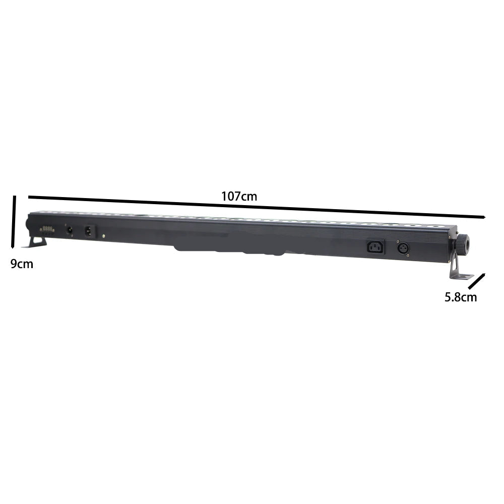 Professional RGBW DMX LED bar illuminating a stage with vibrant color gradients and dynamic lighting effects during a live performance. back view
