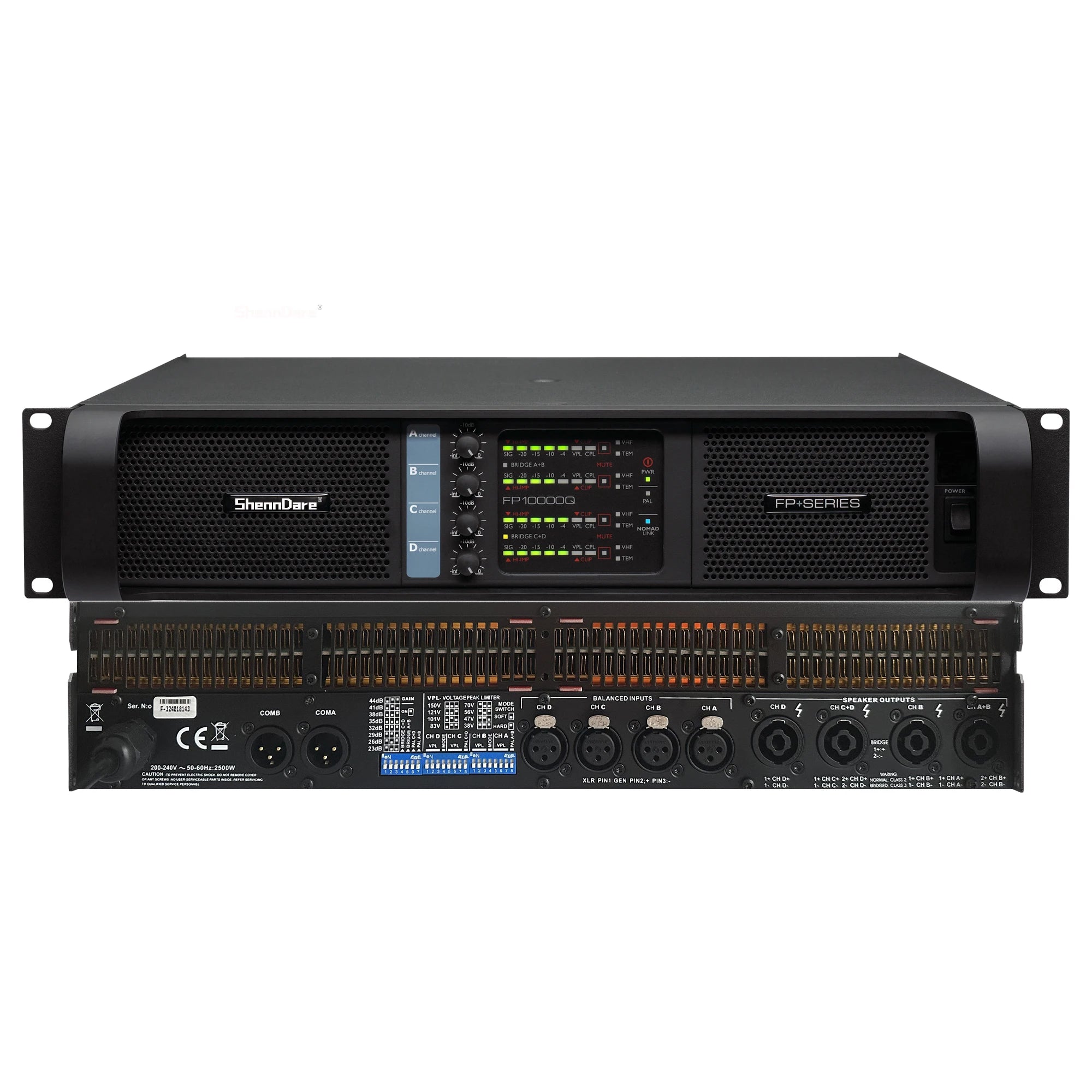 Professional 4-Channel Power Amplifier FP Series in 19-inch rack design with LED display