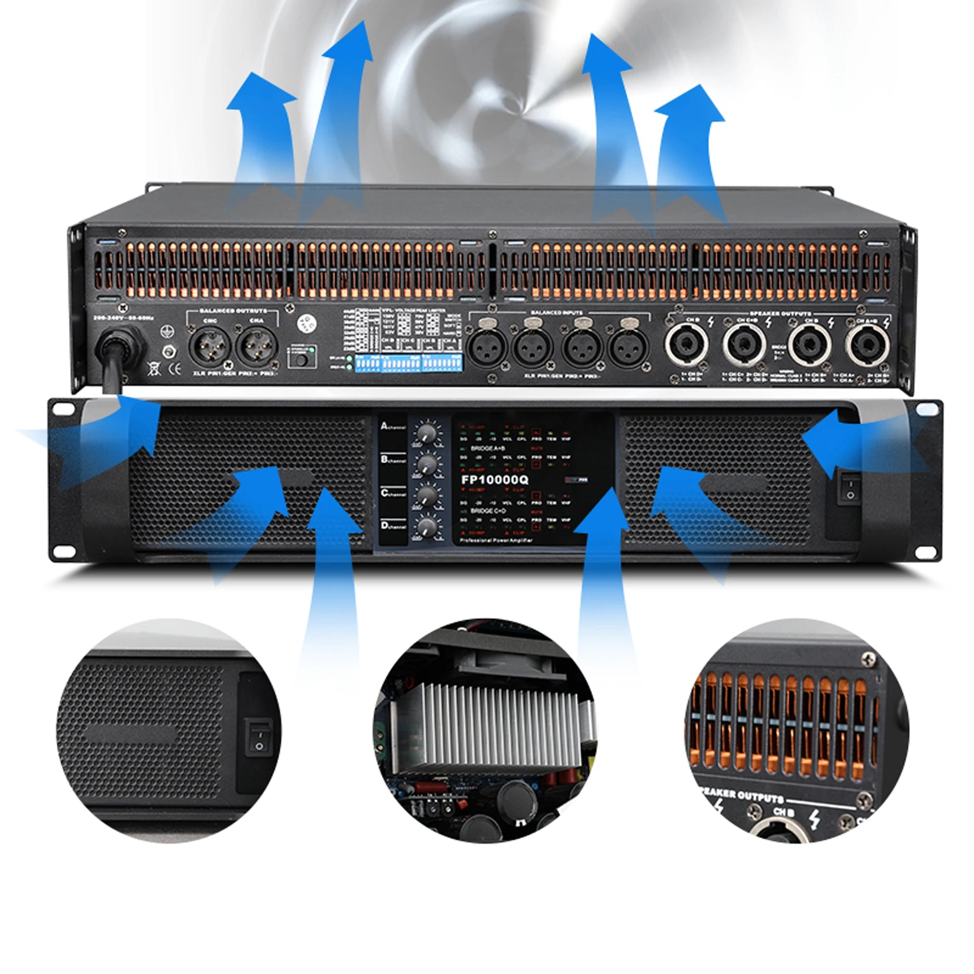 Close-up view of the high-quality controls of the FP Series Power Amplifier