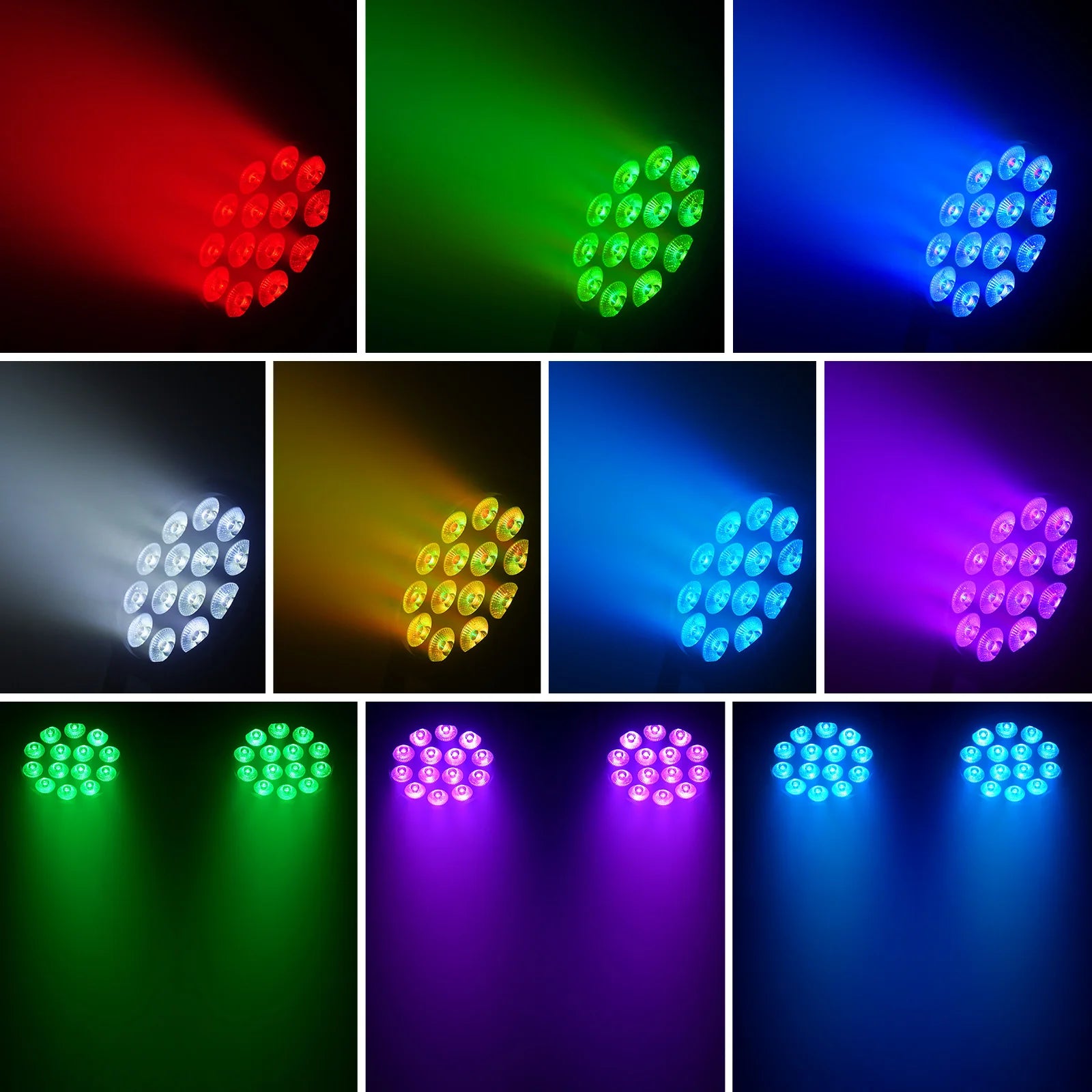 Professional stage lighting with various light modes in action