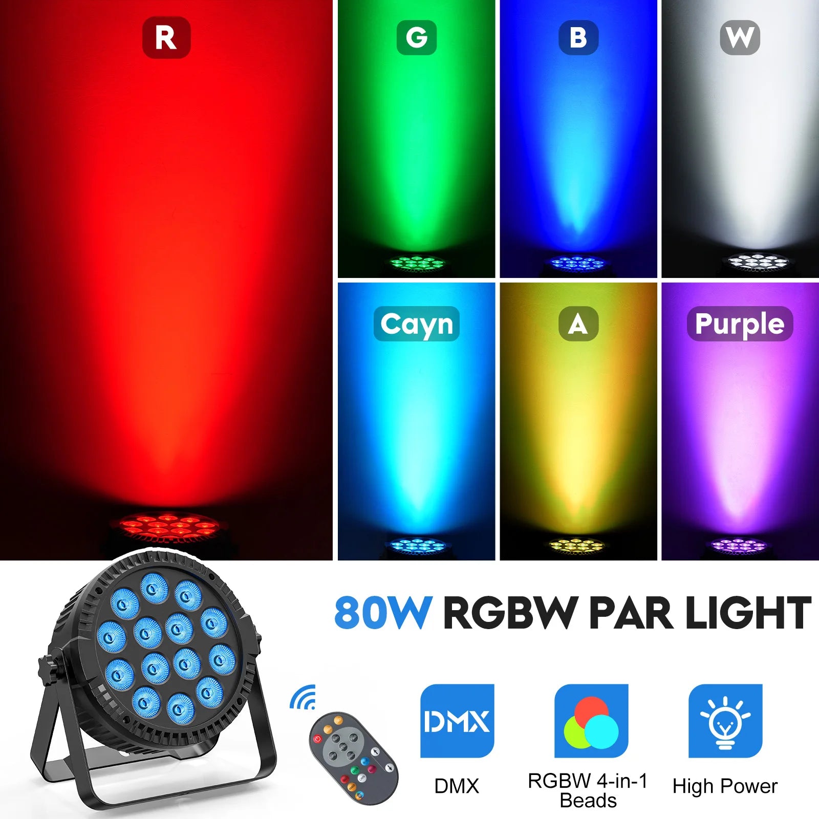 80W PAR Light with 14 LED beads in RGBW color display