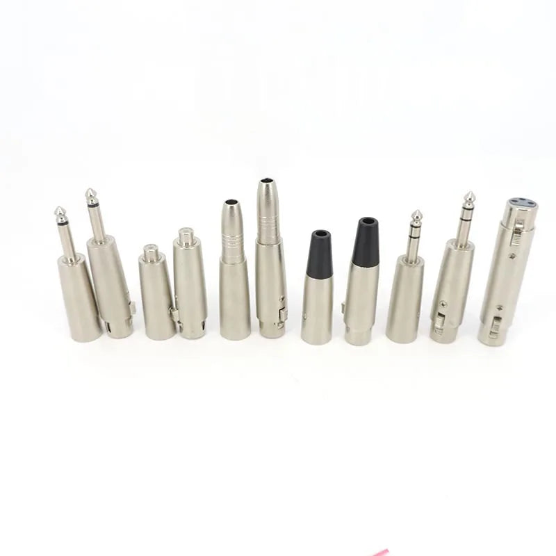 Complete set of 11 professional audio adapters for XLR, 6.35mm, and RCA connections