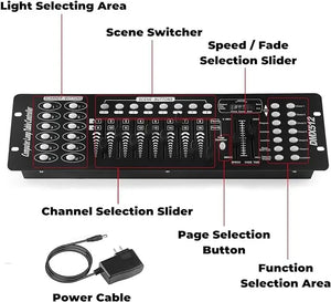 DMX 512 Controller with 192 channels and 8 precision sliders in black