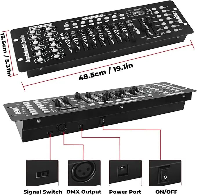 DMX 512 Controller with 192 channels and 8 precision sliders in black