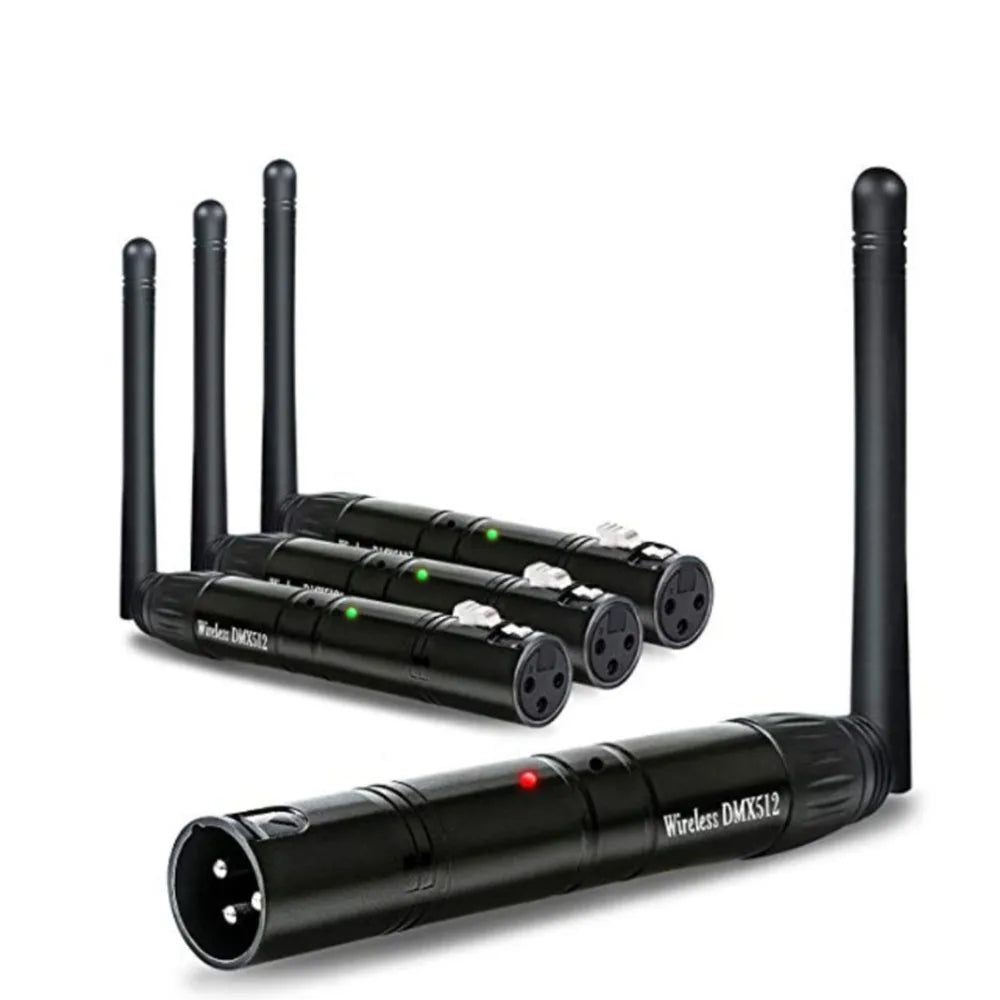 Wireless DMX512 controller with transmitter and receiver units for professional lighting systems